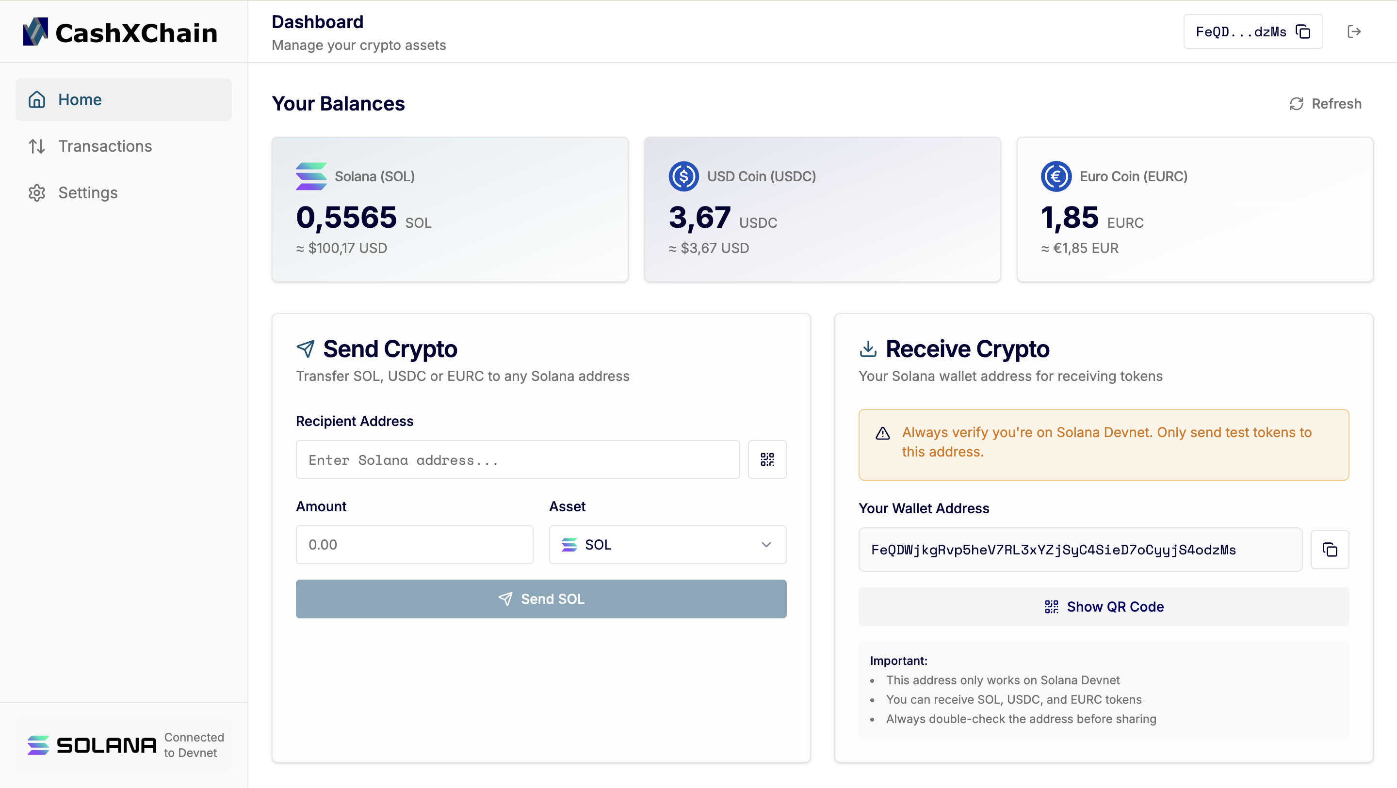 CashXChain dashboard light mode